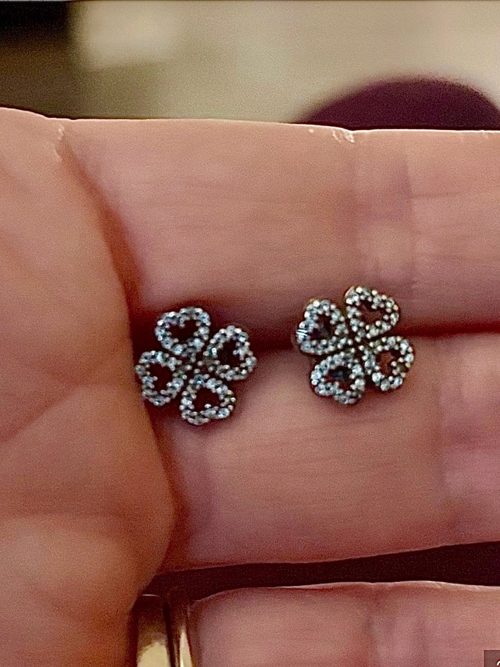 Pandora Heart Clover Silver Stud Earrings with Clear Cubic Zirconia Earrings